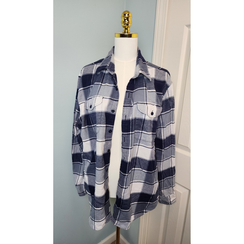 American Eagle Flannel Shirt Womens Large Blue Plaid Button Down Long Sleeve